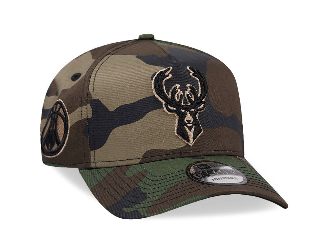 New Era Milwaukee Bucks Camo Gold Edition 9Forty A Frame Snapback Cap