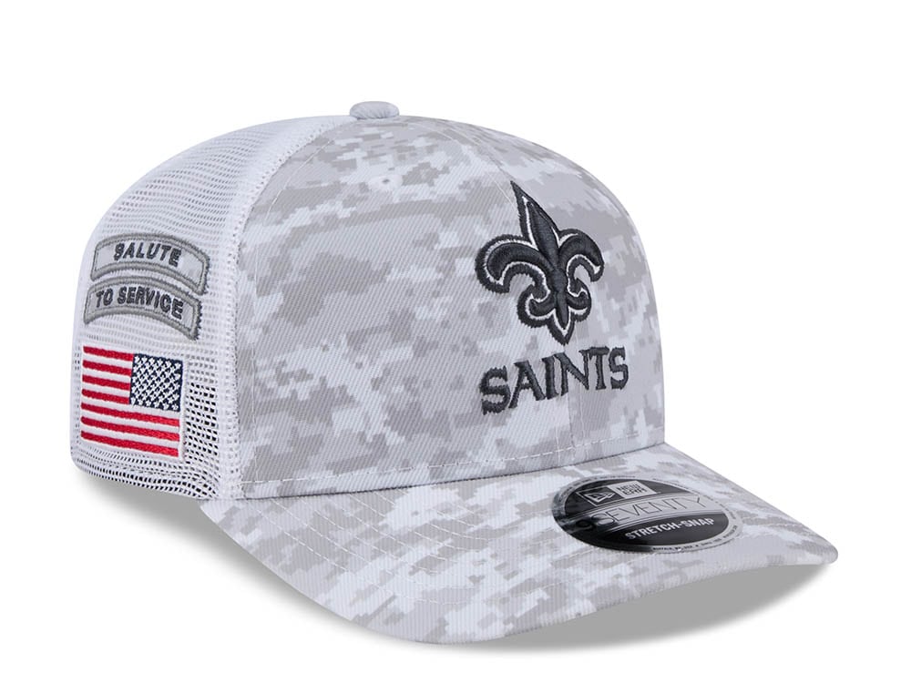 New Era New Orleans Saints Digi Camo Salute to Service 2024 Trucker 9Seventy Snapback Cap