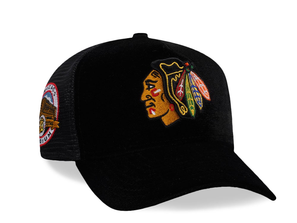 New Era Chicago Blackhawks Stadium Patch Velvet Trucker Edition 9Forty A Frame Snapback Cap