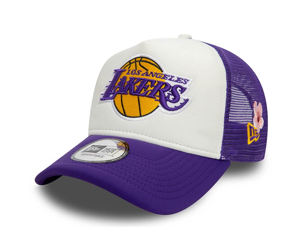 New Era Los Angeles Lakers Flower Purple and White 9Forty A Frame Trucker Snapback Cap