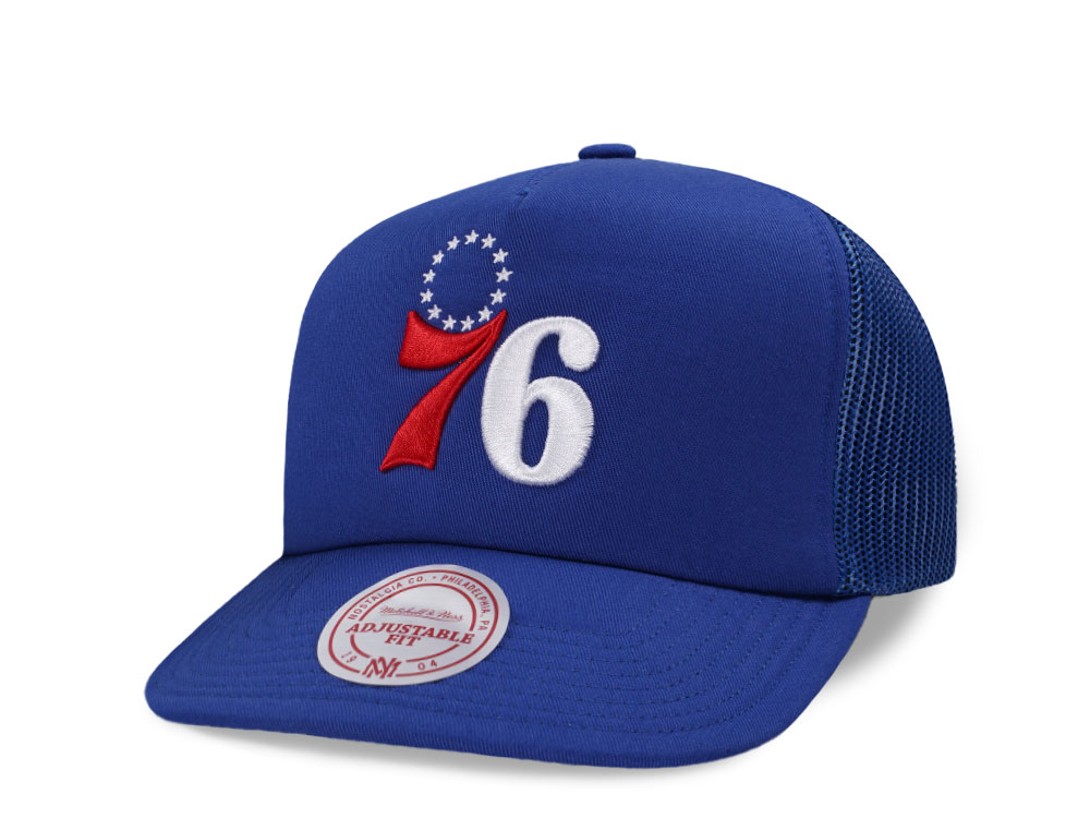 Mitchell & Ness Philadelphia 76ers Dark Blue Trucker Adjustable Fit Snapback Cap