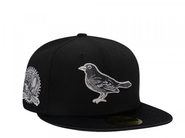 New Era Baltimore Orioles 50th Anniversary Black Metallic Satin Brim Edition 59Fifty Fitted Cap