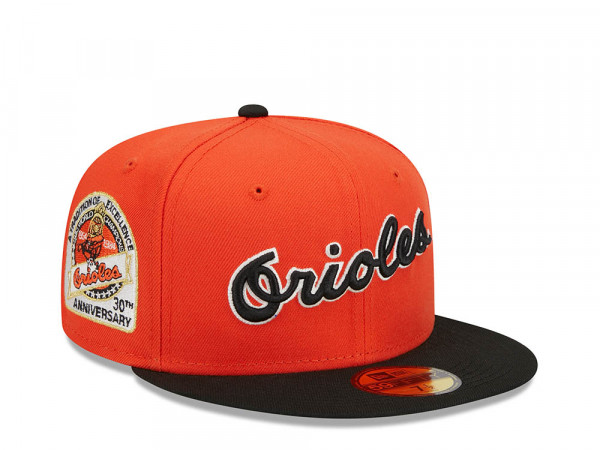 New Era Baltimore Orioles Orange Retro Script 30th Anniversary Throwback Edition 59Fifty Fitted Cap