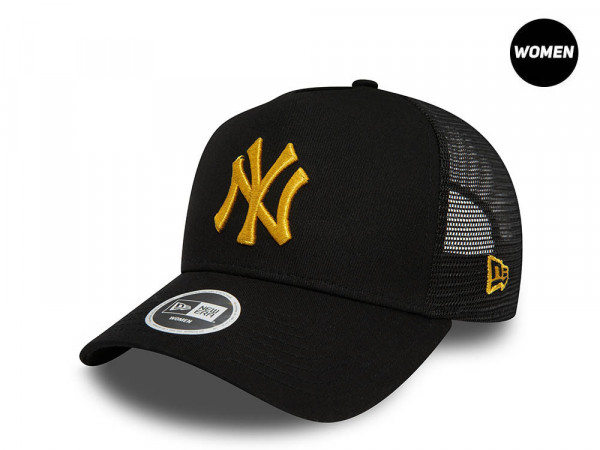 New Era New York Yankees Black Metallic Womens A Frame Trucker Snapback Cap