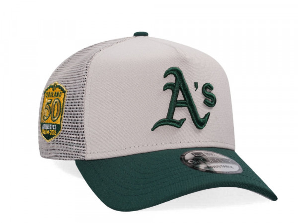 New Era Oakland Athletics 50th Anniversary Stone Two Tone Edition A Frame Trucker Snapback Cap