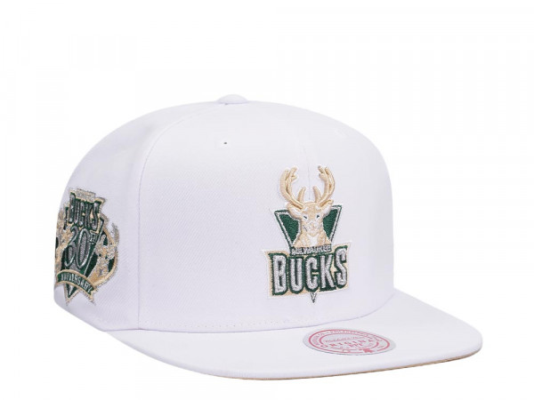 Mitchell & Ness Milwaukee Bucks 30th Anniversary Winter White Hardwood Classic Snapback Cap