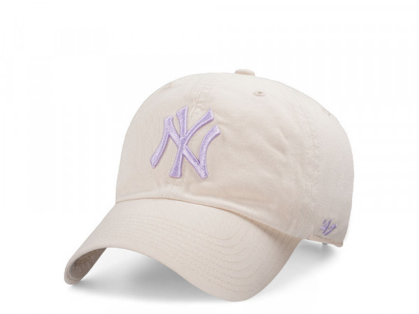 47Brand New York Yankees Natural Purple Logo Clean up Strapback Cap