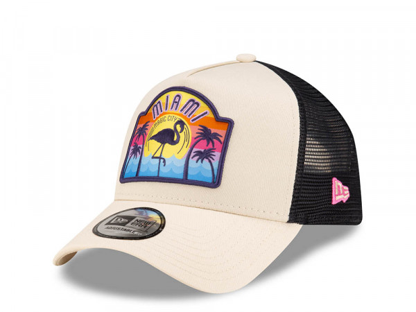 New Era Miami Patch Beige Trucker A Frame Snapback Cap