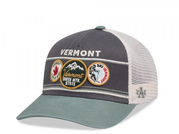 American Needle Vermont Domino Ivory Cool Gray Cedar Trucker Snapback Cap